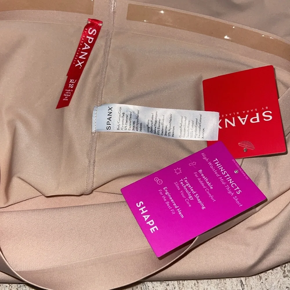 SPANX Thinstincts® High Waist Mid-Thigh Shorts in Soft Nude Sz XL Closes Gasset. - Picture 9 of 17